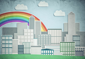 Obraz premium Drawn colorful cityscape