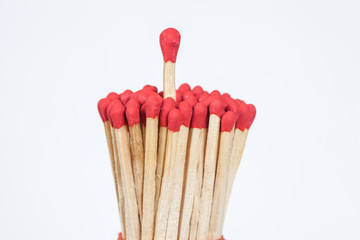 One matchstick standing over from the group, leader concept