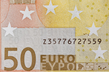 Fifty Euro banknote fragment closeup