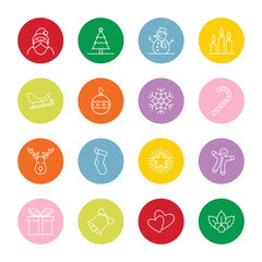 Christmas and new year icon set vector illustration - outline on colorful circle