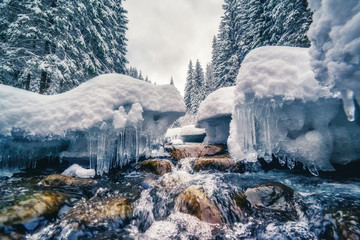 winter river at forest