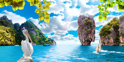 Paisaje pintoresco.Islas de Tailandia.Phuket.Oceano y montañas.