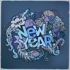 New year hand lettering and doodles elements background.