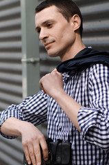 Young man resting and walking