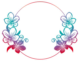 Gradient round frame with abstract flowers silhouettes. 