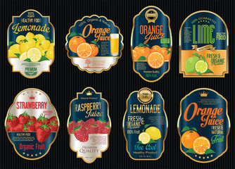 Set of organic fruit retro vintage golden labels collection