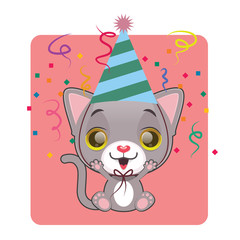 Cute gray cat celebrating