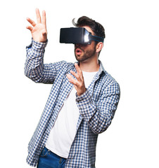 young man wearing virtual reality glasses