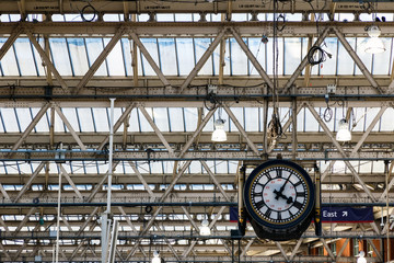 Hanging clock at Waterloo station in London