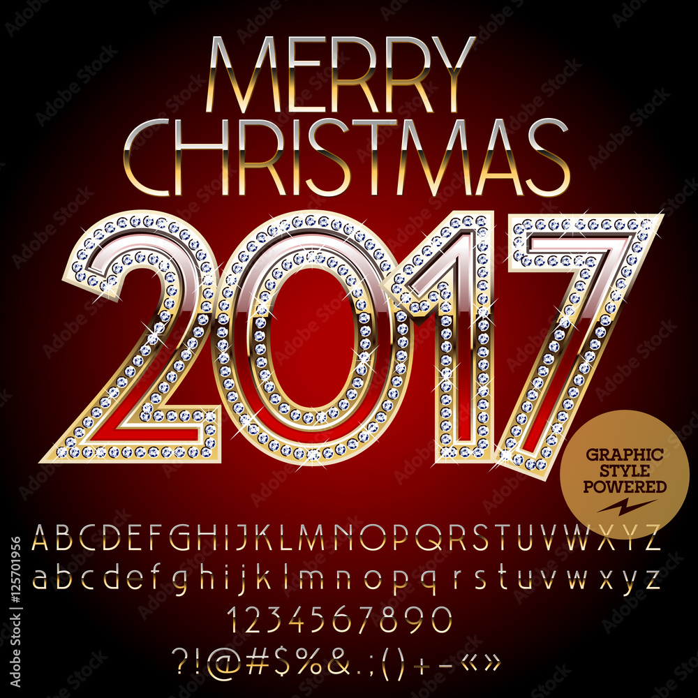 Fototapete vector sparkling merry christmas 2017 greeting card with set of letters, symbols and numbers. file c
