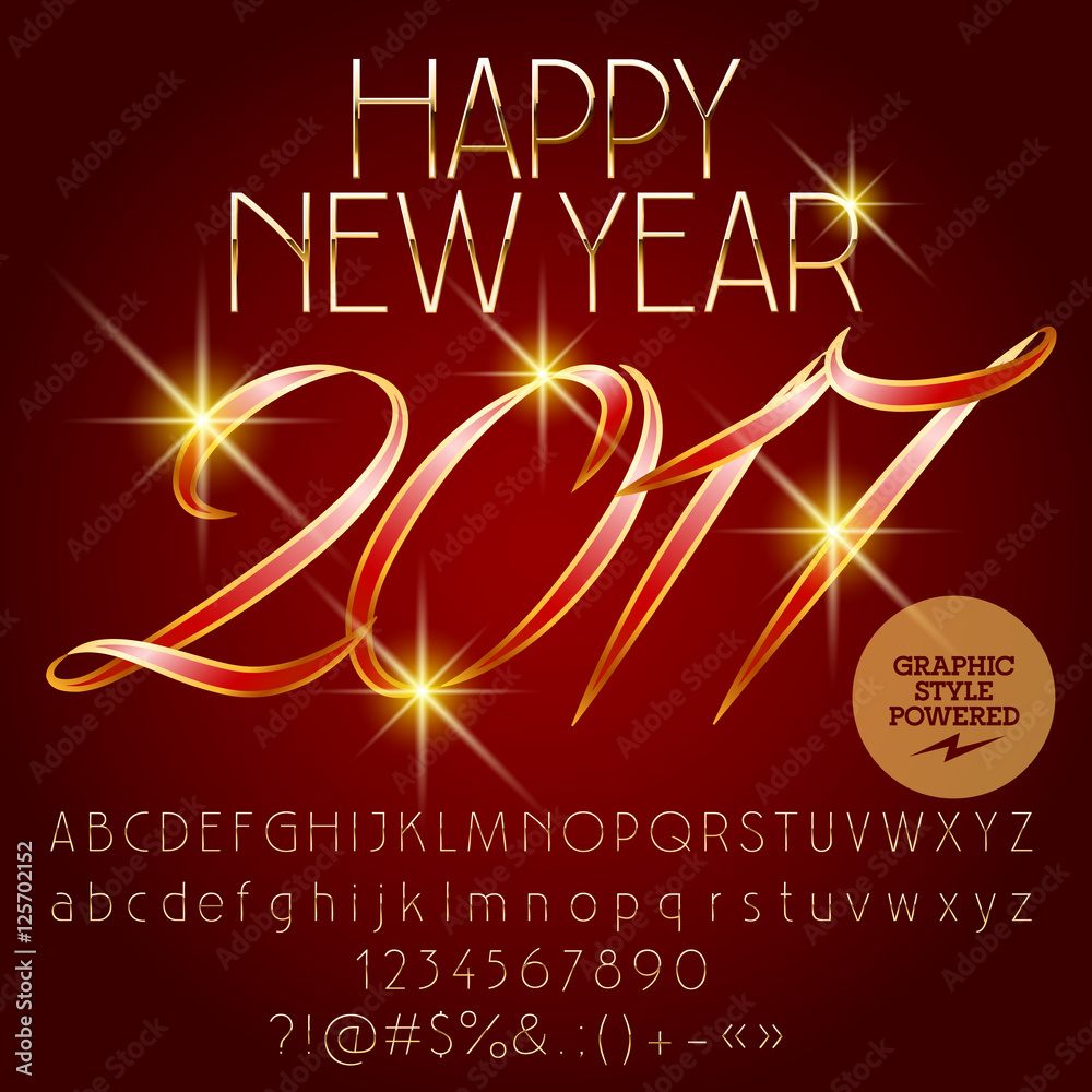 Fototapete vector classic happy new year 2017 greeting card with set of letters, symbols and numbers. file cont