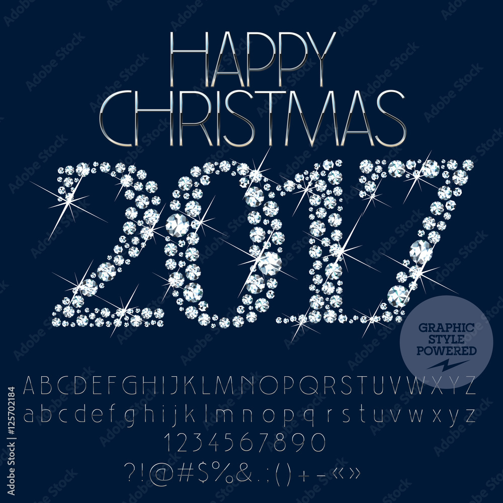 Fototapete vector sparkling happy christmas 2017 greeting card with set of letters, symbols and numbers. file c