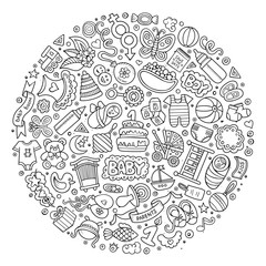 Set of Baby cartoon doodle objects