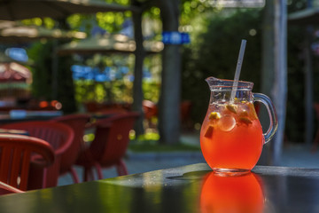 jar of juice on a table