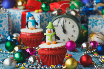 Christmas cupcakes with colored decorations