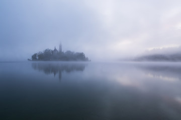 Misty morning in lake Bled