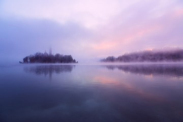 Misty morning in lake Bled