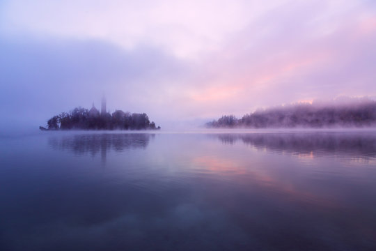 Misty morning in lake Bled