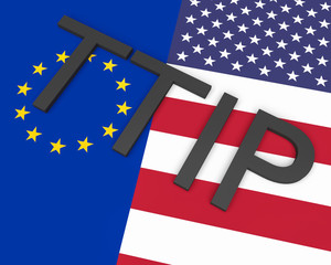 Black 3d Word TTIP With EU and US Flag, 3d illustration