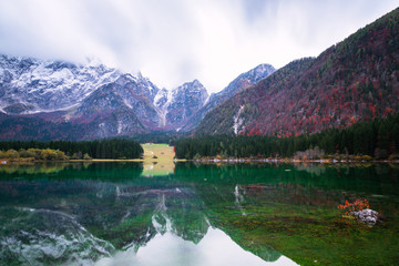 Lake Fusine ( Lago di Fusine) mountain lake  in north Italy