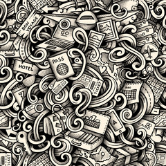Cartoon doodles Travel season trace seamless pattern