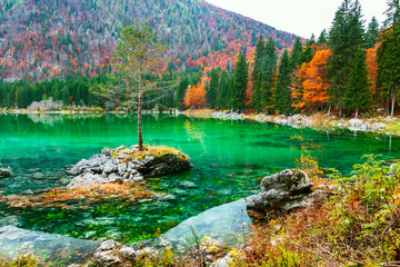 Lake Fusine ( Lago di Fusine) mountain lake  in north Italy