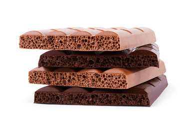 Porous chocolate isolated on white background