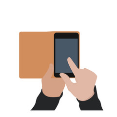 Vector illustration of smart phone in hand. Mobile in case. Flat