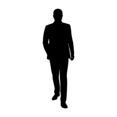 Business man walking forward, vector silhouette. Man in suit