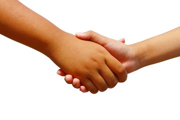 Kids holding hands or shaking hands isolated