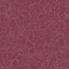 Seamless floral pattern background outline lilac flower on vinous color
