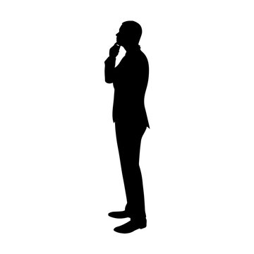Business man thinking. Profile, side view vector silhouette. Sta