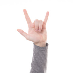 Man hand sign isolated on white background