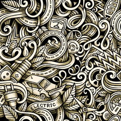 Cartoon doodles Electric cars season trace seamless pattern