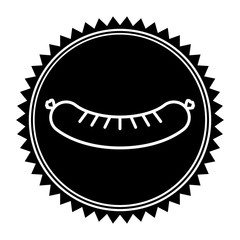silhouette of stamp with grilled sausage barbecue food icon inside over white background. vector illustration