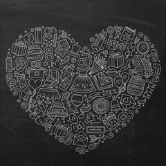 Set of Wedding cartoon doodle objects