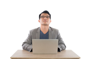 Portrait of  businessman with laptop isolated on white backgroun
