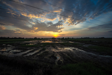 country roads in Thailand with sunset