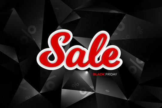 Black Friday sale decoration with abstract polygonal background. Promotional design template. Vector illustration