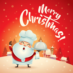 Fototapeta premium Merry Christmas! Santa Claus in Christmas snow scene. Christmas greeting card.