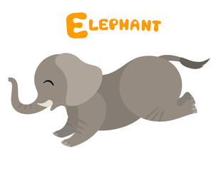 Vector letter e - elephant for children zoo alphabet illustration cute running animal isolated on white background