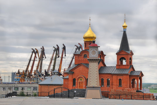 View  of Dudinka city  on the river Jenisej in Russia
