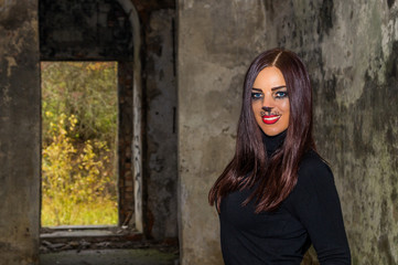Fototapeta premium Sexy woman with a cat face makeup