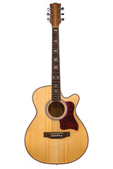 Obraz premium wooden guitar yellow color isolated on white background