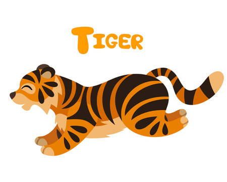 Vector letter T tiger for children alphabet cute animal illustration