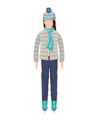 avatar woman standing and wearing winter clothes. over white background. vector illustration