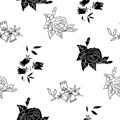 Naklejka premium Abstract floral black and white seamless texture