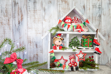 Christmas decoration with wooden box house