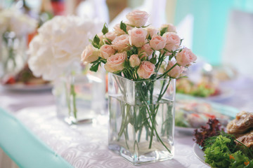 Beautiful flowers on table in wedding day
