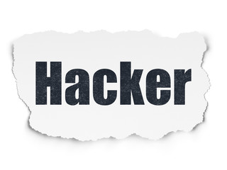 Protection concept: Hacker on Torn Paper background